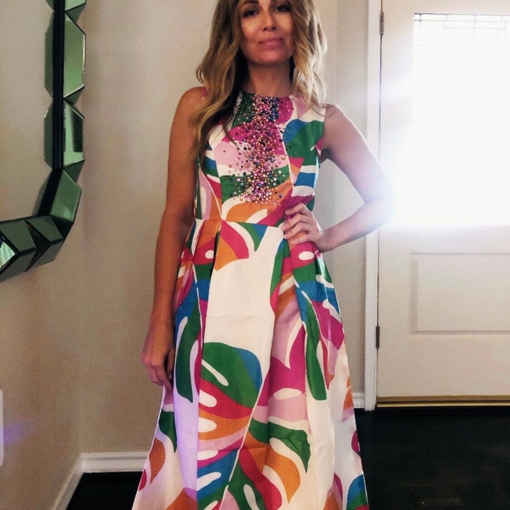 Sheridan French, Margot Dress in Rainbow Monstera, Size Small